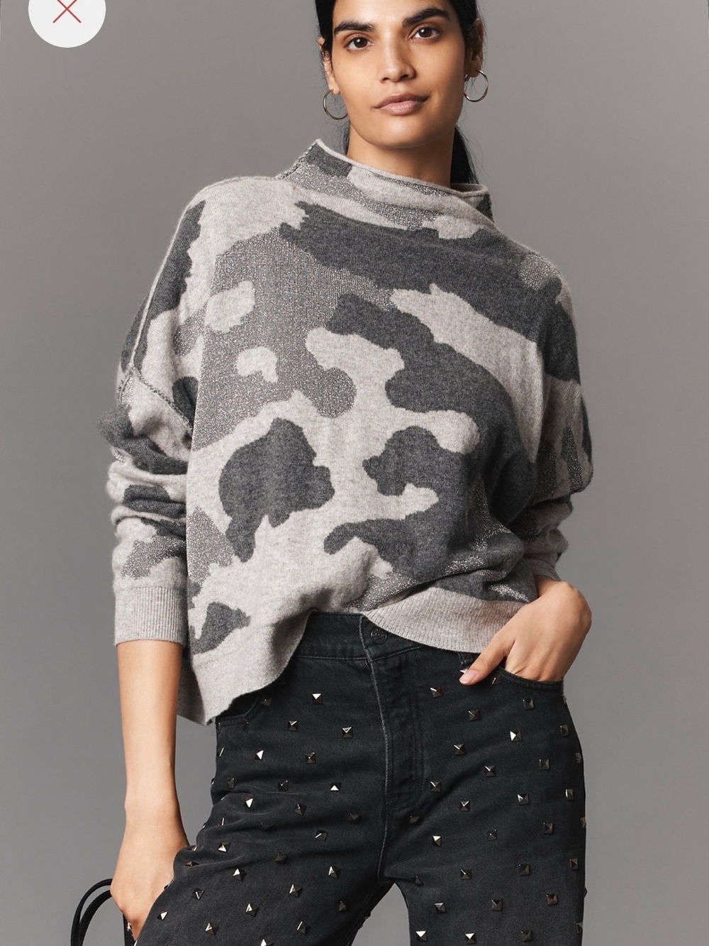Pilcro Two-Tone Grey Camo Turtleneck Sweater